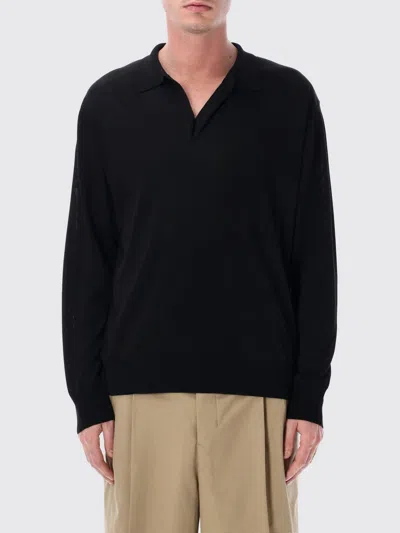 Roberto Collina Long-sleeved Cotton-blend Knitted Polo Shirt In Black