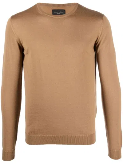 Roberto Collina Fine-knit Crew-neck Jumper In Brown