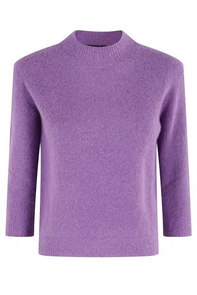 Roberto Collina Wool Blend Sweater With Classic Round Neckline And Long Sleeves In Purple