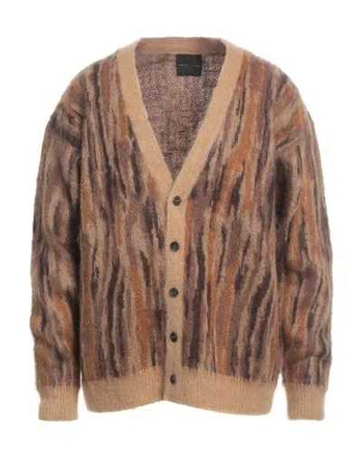 Roberto Collina Man Cardigan Camel Size 46 Mohair Wool, Nylon, Wool