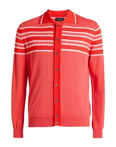 Roberto Collina Man Cardigan Coral Size 38 Cotton, Viscose In Red