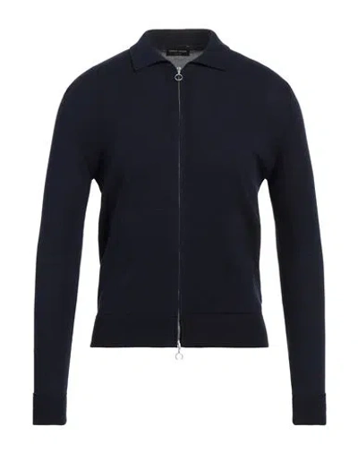 Roberto Collina Man Cardigan Midnight Blue Size 38 Cotton In Blue