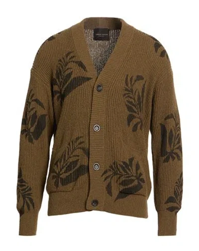 Roberto Collina Man Cardigan Military Green Size 38 Cotton, Nylon In Brown