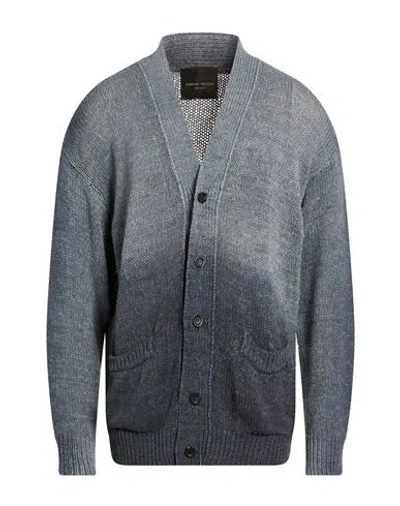 Roberto Collina Man Cardigan Navy Size 40 Cotton, Nylon In Blue