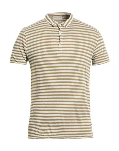 Roberto Collina Man Polo Shirt Sage Green Size 44 Linen, Cotton In Brown