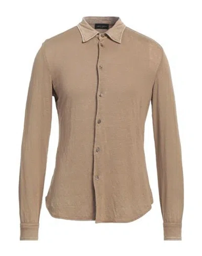 Roberto Collina Man Shirt Khaki Size 38 Linen, Elastane In Beige