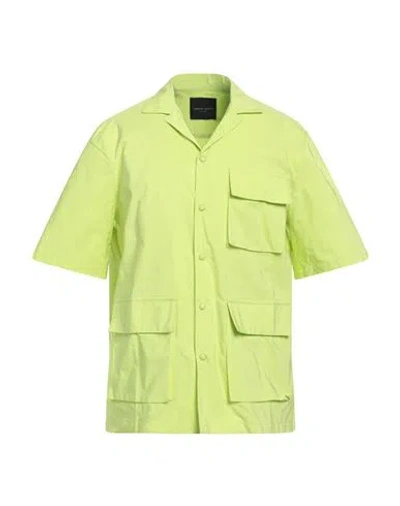 Roberto Collina Man Shirt Lime Green Size 38 Polyester, Cotton