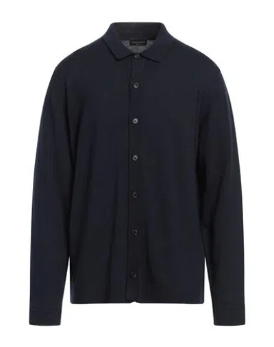 Roberto Collina Man Shirt Midnight Blue Size 44 Merino Wool In Blue