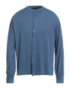 Roberto Collina Man Shirt Slate Blue Size 38 Linen, Elastane In Blue