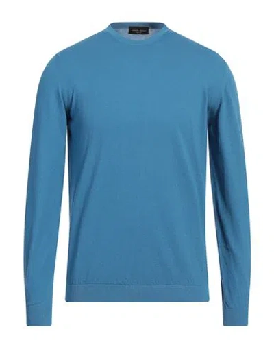 Roberto Collina Man Sweater Azure Size 38 Organic Cotton, Linen In Blue