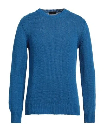 Roberto Collina Man Sweater Azure Size 40 Cotton, Linen In Blue