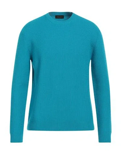 Roberto Collina Man Sweater Azure Size 38 Merino Wool In Blue