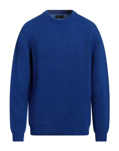 Roberto Collina Man Sweater Bright Blue Size 44 Cashmere, Silk, Polyester In Blue