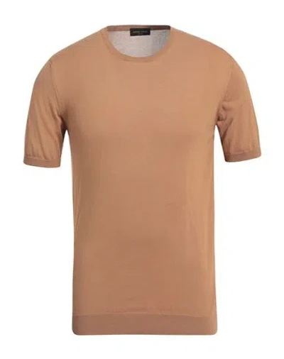 Roberto Collina Man Sweater Camel Size 38 Cotton In Beige
