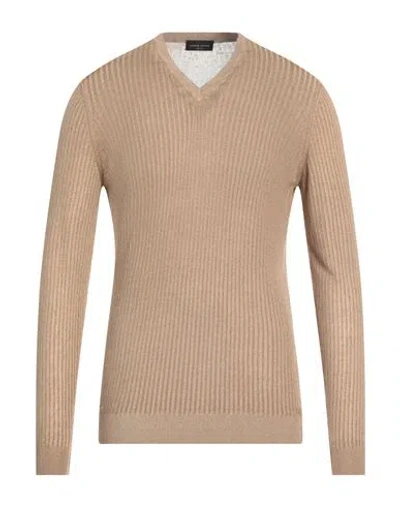 Roberto Collina Man Sweater Camel Size 38 Linen, Ecovero Viscose, Recycled Viscose In Neutral