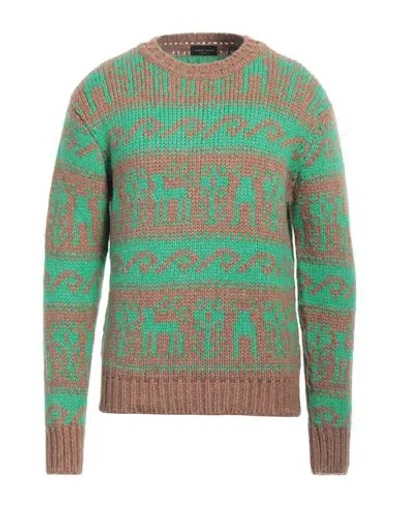 Roberto Collina Man Sweater Camel Size 42 Baby Alpaca Wool, Nylon, Wool In Green