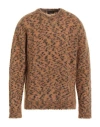 Roberto Collina Man Sweater Camel Size 42 Mohair Wool, Nylon, Wool, Elastane In Beige
