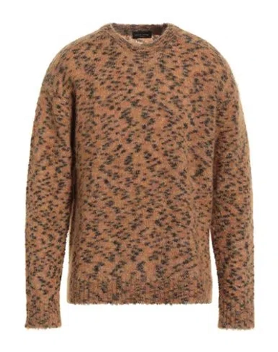 Roberto Collina Man Sweater Camel Size 42 Mohair Wool, Nylon, Wool, Elastane In Beige
