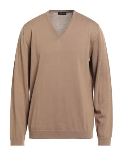 Roberto Collina Man Sweater Camel Size 44 Merino Wool
