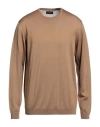 Roberto Collina Man Sweater Camel Size 44 Merino Wool In Brown