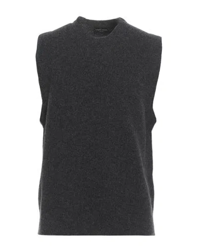 Roberto Collina Man Sweater Charcoal Size 38 Merino Wool, Cashmere In Black