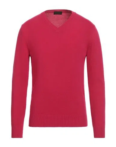 Roberto Collina Man Sweater Fuchsia Size 38 Merino Wool, Cashmere In Red