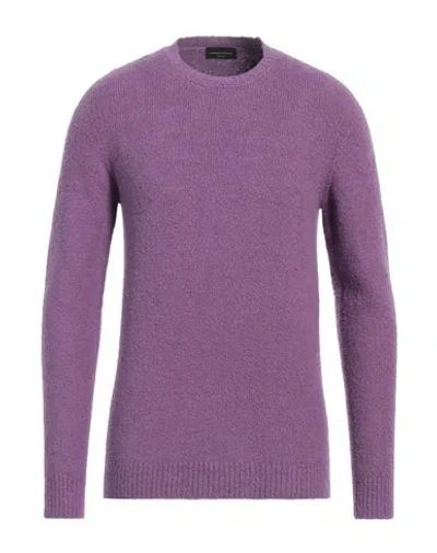 Roberto Collina Man Sweater Mauve Size 42 Cotton, Nylon, Elastane In Purple