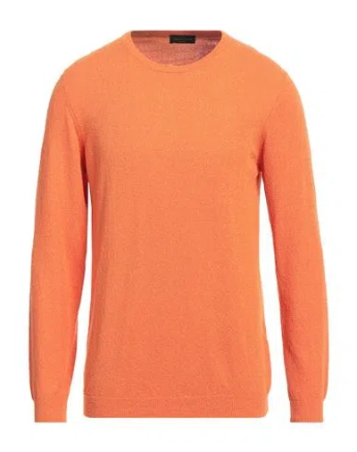 Roberto Collina Man Sweater Orange Size 40 Cotton, Polyamide