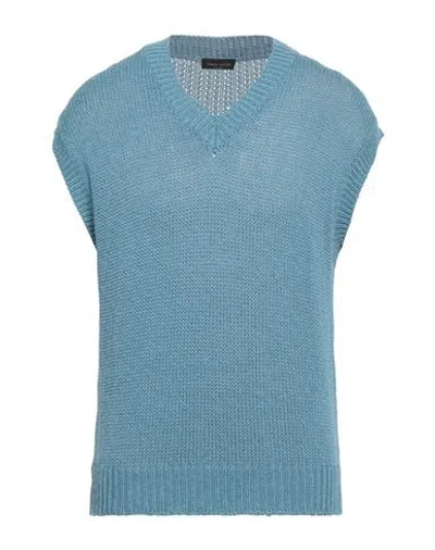 Roberto Collina Man Sweater Pastel Blue Size 46 Cotton, Linen