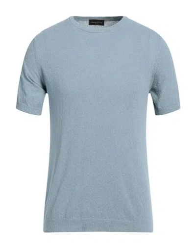 Roberto Collina Man Sweater Sky Blue Size 42 Cotton, Polyamide