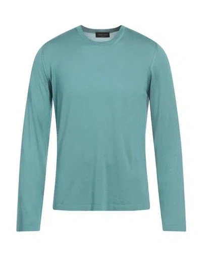 Roberto Collina Man Sweater Turquoise Size 38 Merino Wool, Silk In Blue