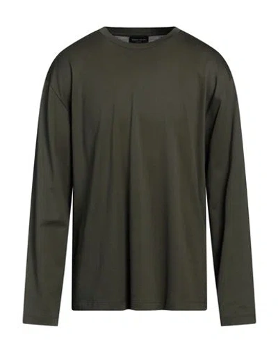 Roberto Collina Man T-shirt Military Green Size 40 Cotton