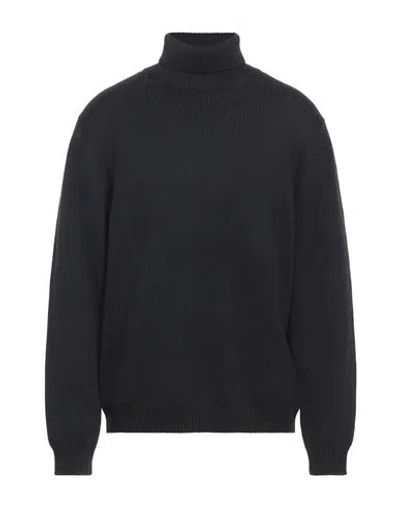 Roberto Collina Merino Wool Turtleneck Jumper With Ribbed Finish In Blue