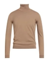 Roberto Collina Man Turtleneck Camel Size 36 Merino Wool In Brown