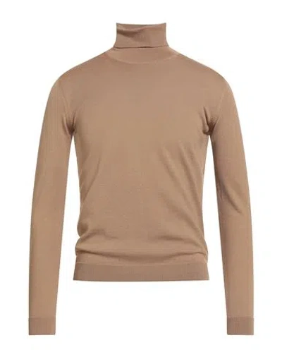 Roberto Collina Man Turtleneck Camel Size 36 Merino Wool In Brown