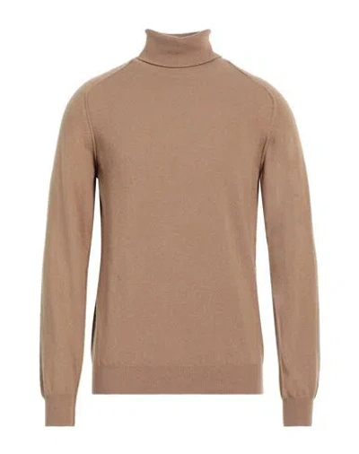 Roberto Collina Man Turtleneck Camel Size 40 Merino Wool, Cashmere In Brown