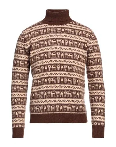 Roberto Collina Man Turtleneck Chocolate Brown Size 38 Cashmere, Silk, Polyester