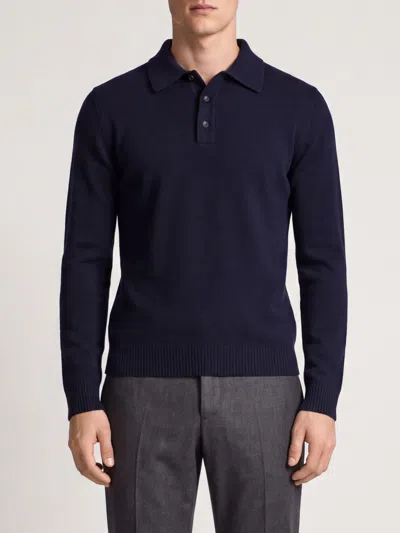 Roberto Collina Merino Wool And Cashmere Long-sleeved Knit Polo Shirt In Blue
