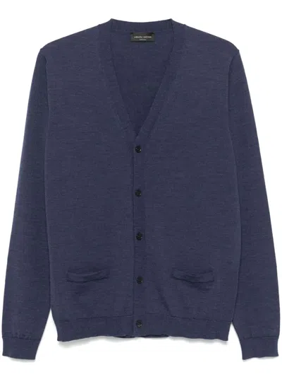 Roberto Collina Merino Wool Cardigan In Blue