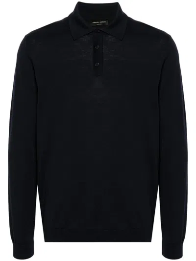 Roberto Collina Merino Wool Polo Shirt In Blue