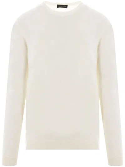 Roberto Collina Crew Neck Cotton Blend Brushed Sweater In White