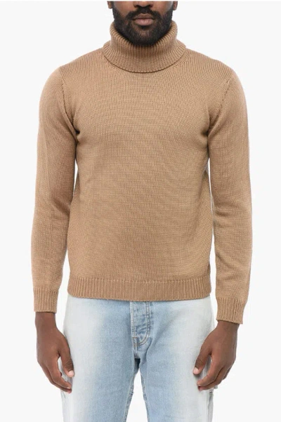 Roberto Collina Merino Wool Turtleneck Sweater In Brown