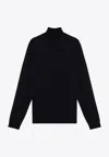 Roberto Collina High Collar Knit Sweater With Ribbed Cuffs In Black