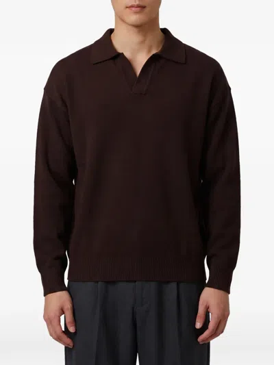 Roberto Collina Skipper Polo Shirt Merino Wool V Neck In Brown