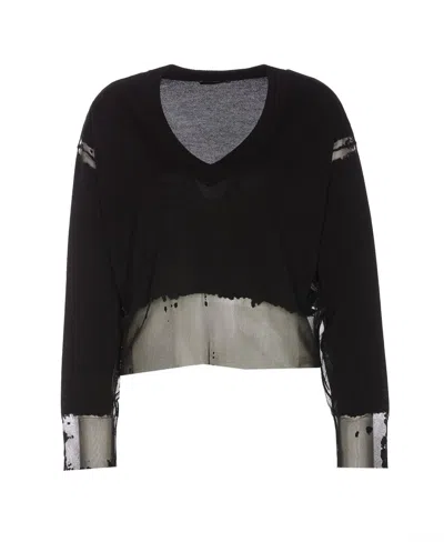 Roberto Collina Mesh Panelled Knit Jumper In Black