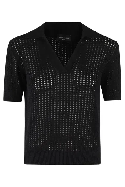 Roberto Collina Mesh Polo Shirt In Black