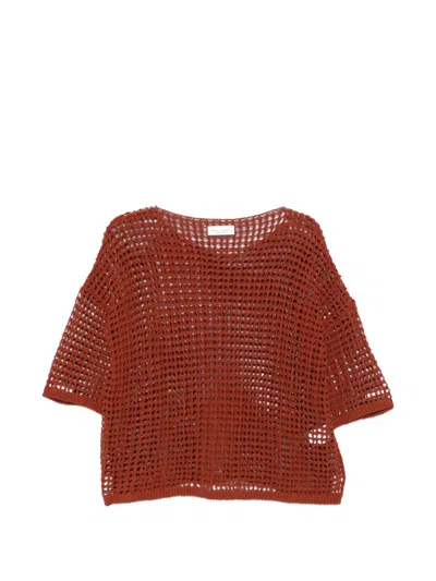 Roberto Collina Short Sleeve Mesh Top Relaxed Fit In Brown