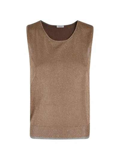 Roberto Collina Metallic-effect Sleeveless Top In Brown