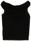 Roberto Collina Wool Top With Micro Sequins And Draped Detail In Black