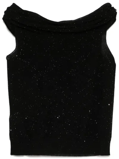 ROBERTO COLLINA MICRO SEQUINED SEMI-SHEER WOOL TOP
